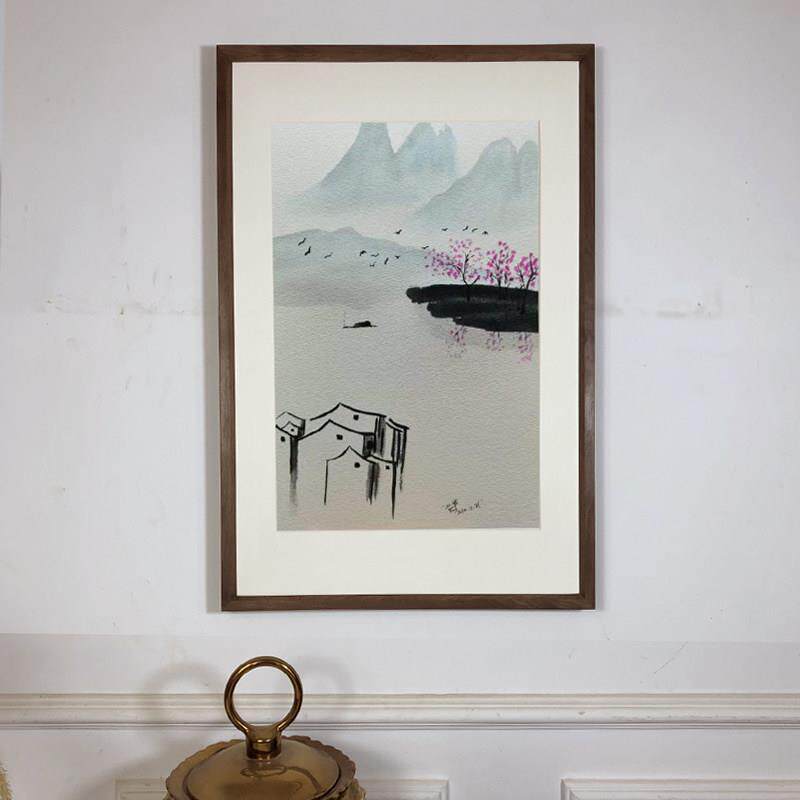 黑胡桃实木榫卯相框挂墙带卡纸高档画中式复古简约直角斜边定制框