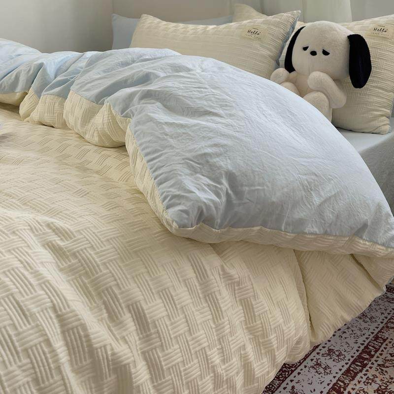 小清新双层纱水洗棉上件床套泡纱被套学生宿舍床单四床笠HEV泡三