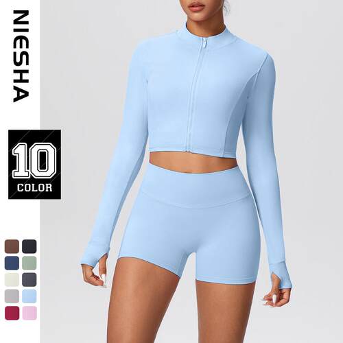 Tight fit high waisted thumb hole zipper long sleeved