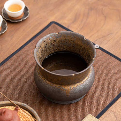 建水高端茶渣缸茶洗陶瓷小中大号水盂废水桶烟灰缸茶具配件茶水缸