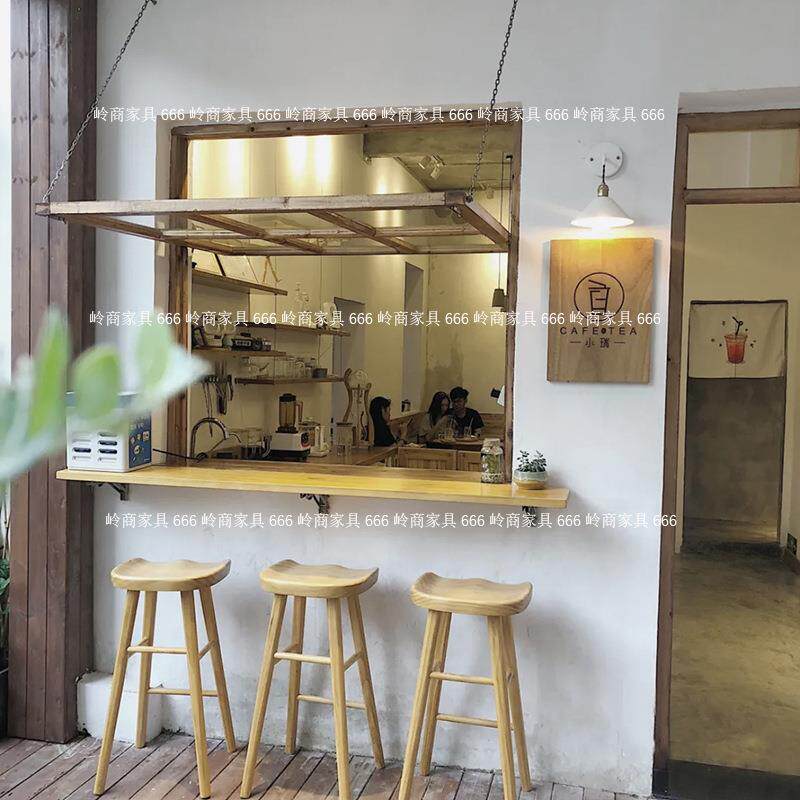 酒吧收银台复古岛台高椅子实木吧凳咖啡厅奶茶店前台高脚椅商用椅