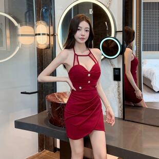 小礼服性感红色吊带洋装女收腰包臀短裙纯欲气质夜店风约会战袍