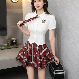 足疗足浴女技师工作服减龄jk百褶裙学院风套装 按摩技师工衣 白衬衫