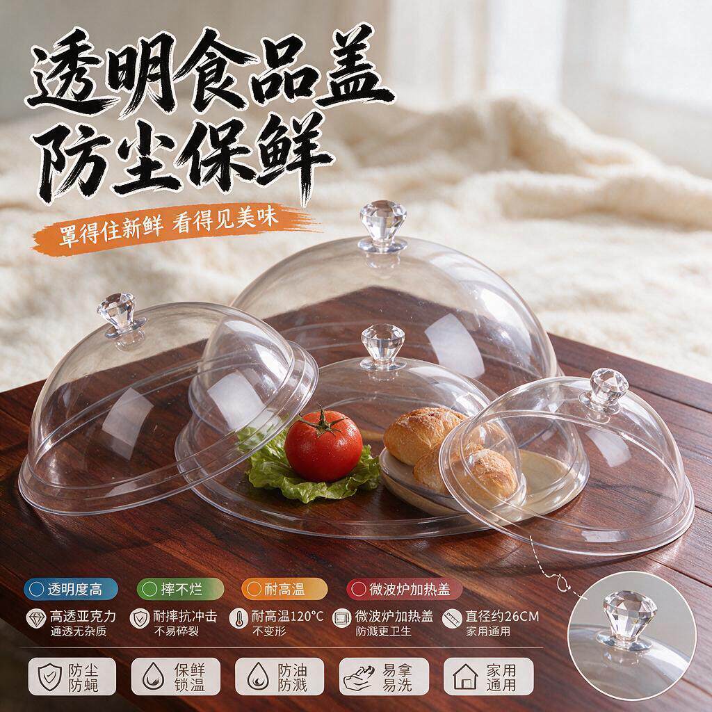 亚克力保鲜盖透明防尘罩塑料面包水果试吃展示盘盘子食品级透明罩