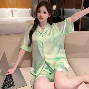 薄款 短裤 夏季 少女家居服套装 2024新款 冰丝睡衣女夏款 甜美花卉短袖