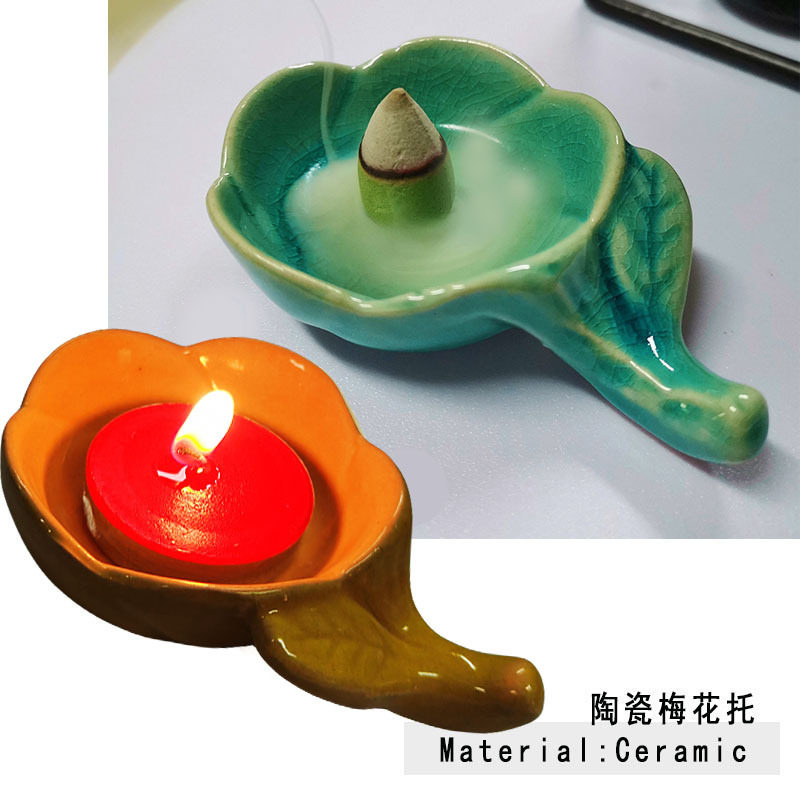 多用途批发裂纹陶瓷梅花蜡烛烛台