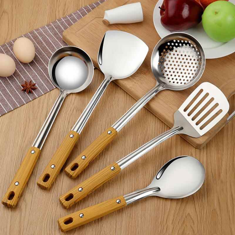 木纹柄不锈钢锅铲子汤勺煎铲漏勺隔热厨具用品厨房炒菜套装