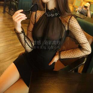 秋冬季网纱连衣裙假两件吊带打底裙气质轻熟风紧身褶皱显瘦包臀裙