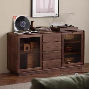 全实木餐边柜北欧黑胡桃木茶水柜现代简约收纳储物柜原木电视柜