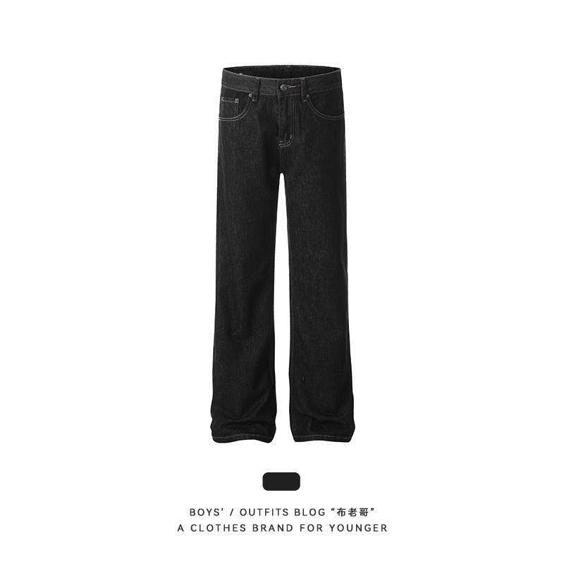布老哥Blog美式覆古黑色丹宁牛仔裤简约修身提裆显高长裤子潮K725