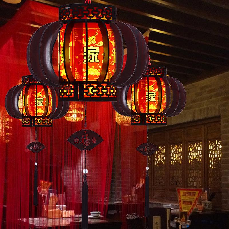 中式实木吊灯饭店火锅店餐厅门口过道阳台装饰中国风仿古宫灯灯笼