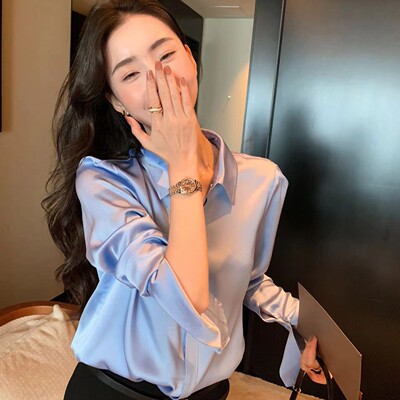 DORACTR 高阶品质！桑蚕丝感缎面衬衫女秋季气质打底衬衣通勤上衣