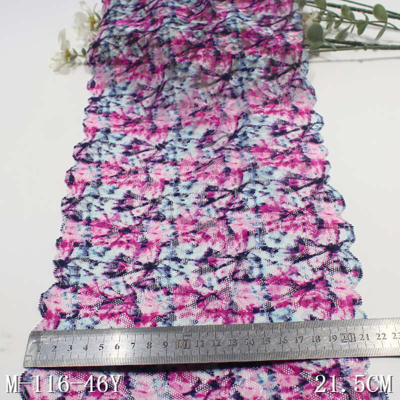 唐隆蓝色满幅扎染印花轻薄弹力蕾丝 21cm服装家纺蕾丝花边辅料DIY