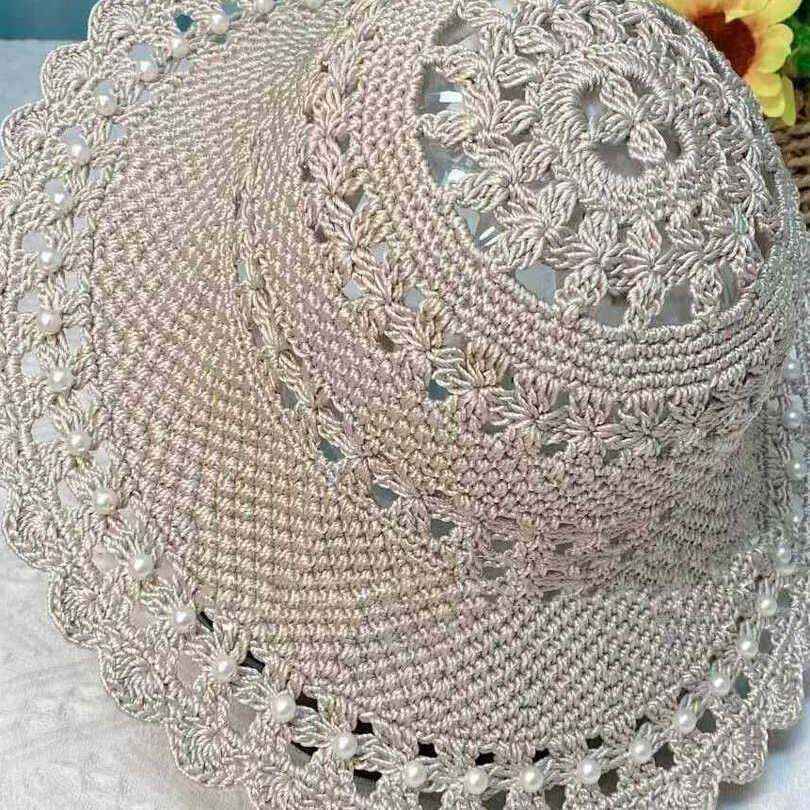 镂空英伦礼帽diy编织四叶草成品夏凉帽大帽簷手工材料包冰丝线 线