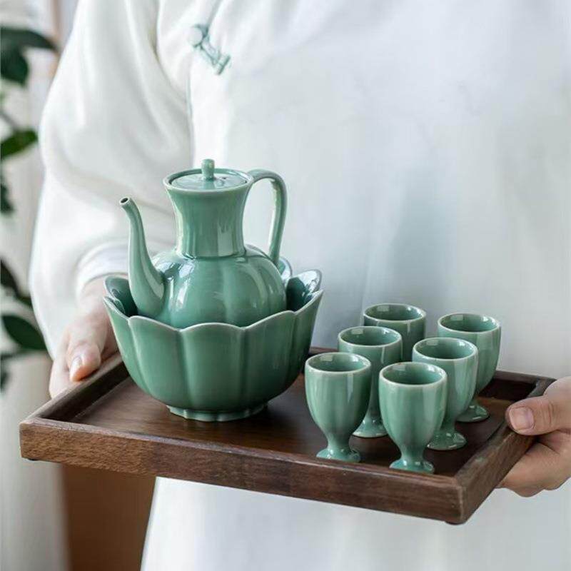 陶瓷中式仿古温酒酒具套装家用白酒清酒烫酒高脚酒杯商务礼品