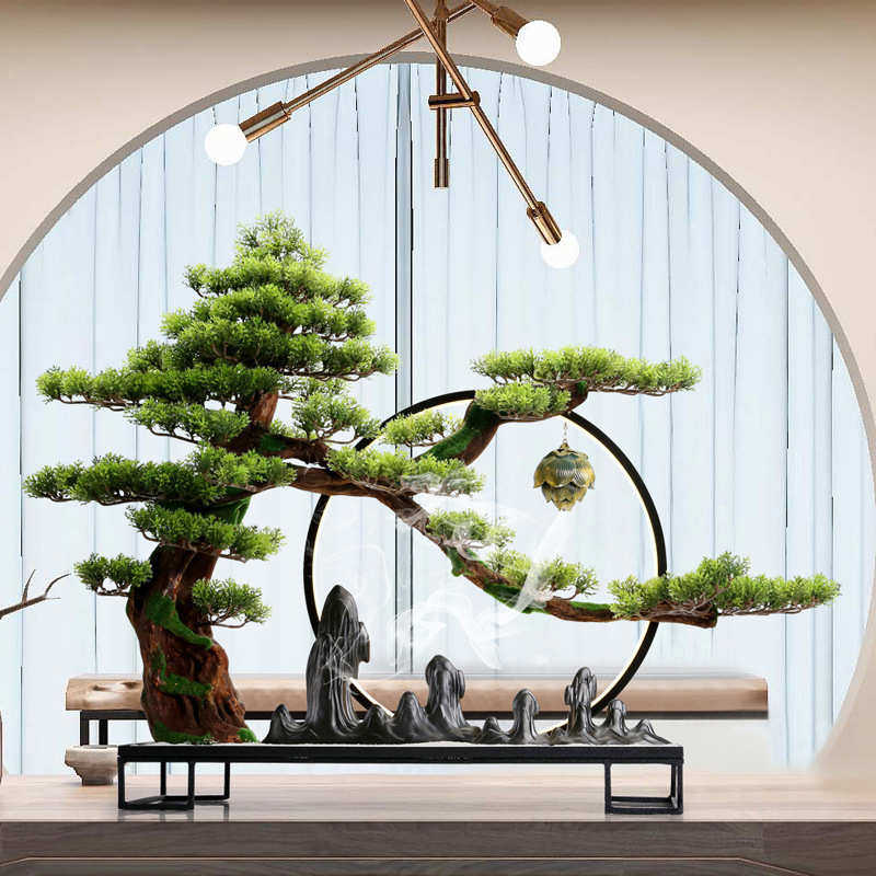 创意禅意灯圈摆件仿真迎客松玄关客厅装饰品沙盘茶室办公室微景观,家居饰品,木雕,淘宝优惠券,粉丝福利购,淘宝优惠卷