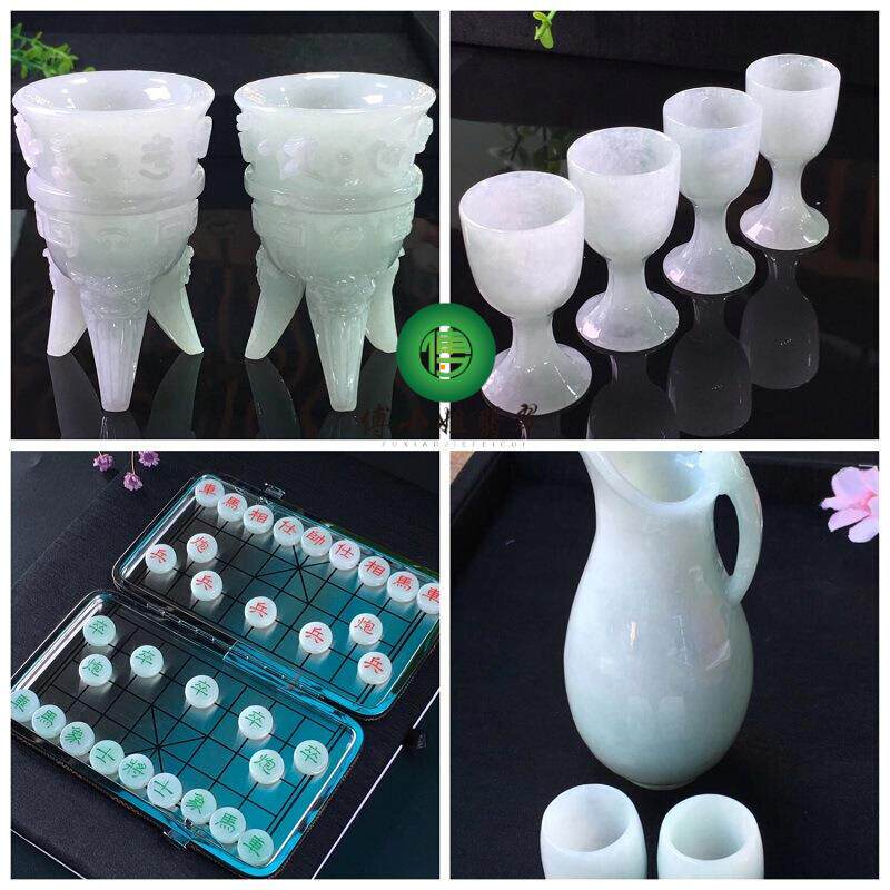 缅甸翡翠棋盘酒杯毛笔钢笔算盘摆件