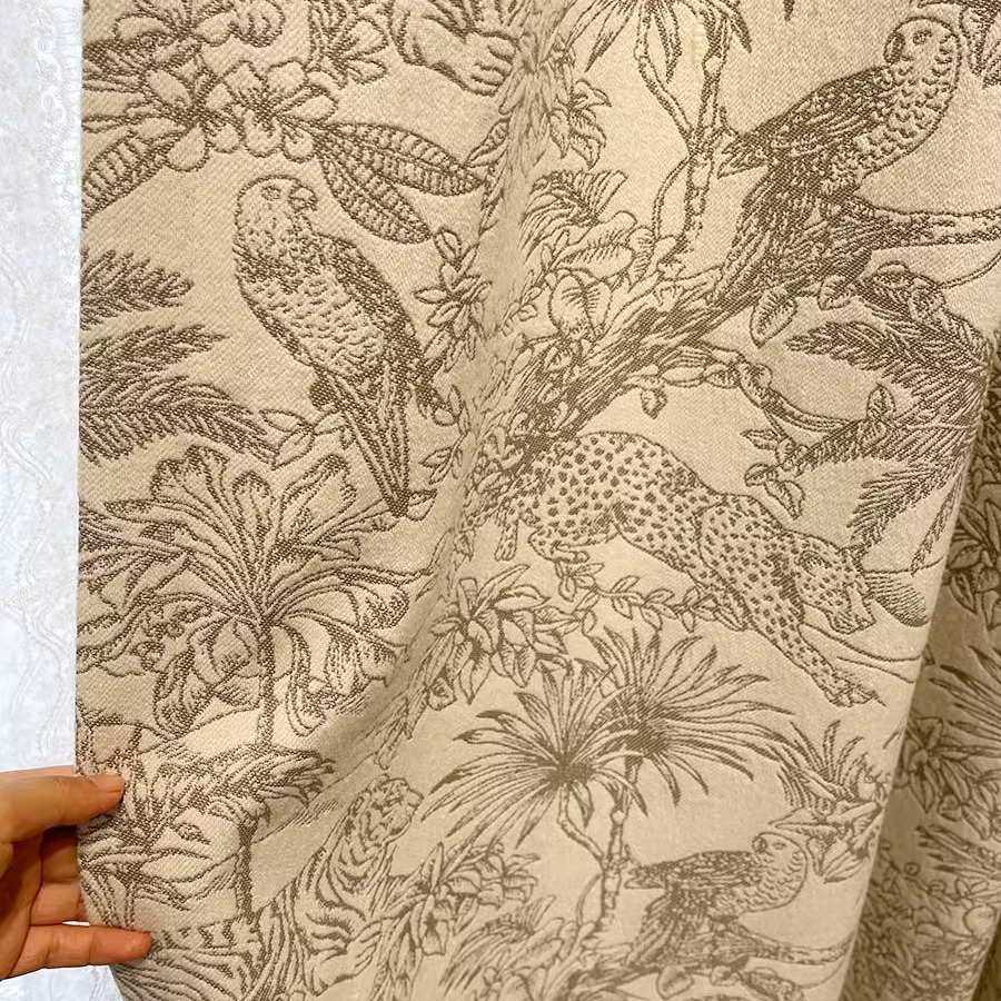 动物丛林中古风复古奶油色雪尼尔提花窗帘设计师豹子现代窗帘布料,居家布艺,成品窗帘,淘宝优惠券,粉丝福利购,淘宝优惠卷