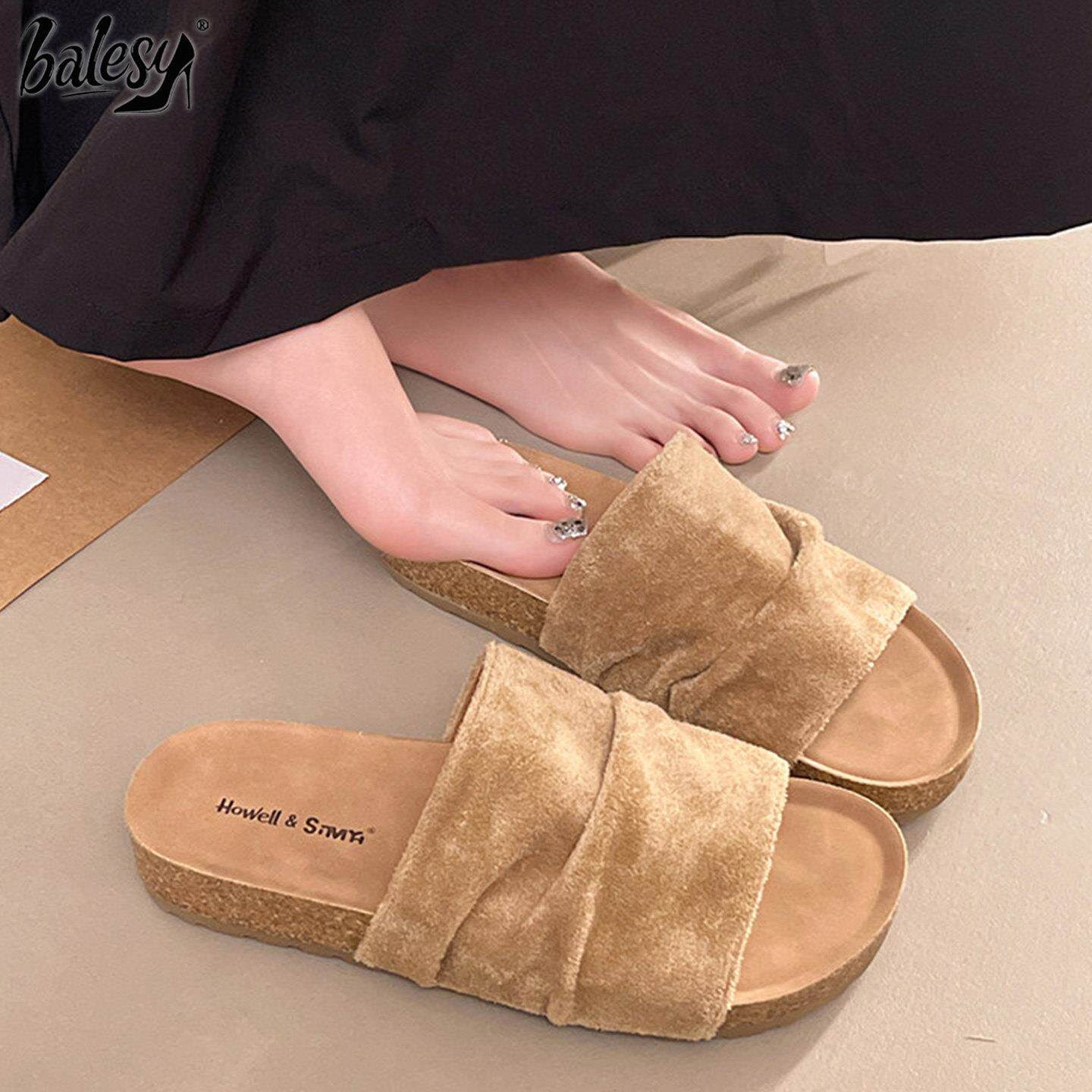 英国真皮增高一字拖女夏季外穿2026新款超火爆褶皱软底勃肯凉拖鞋