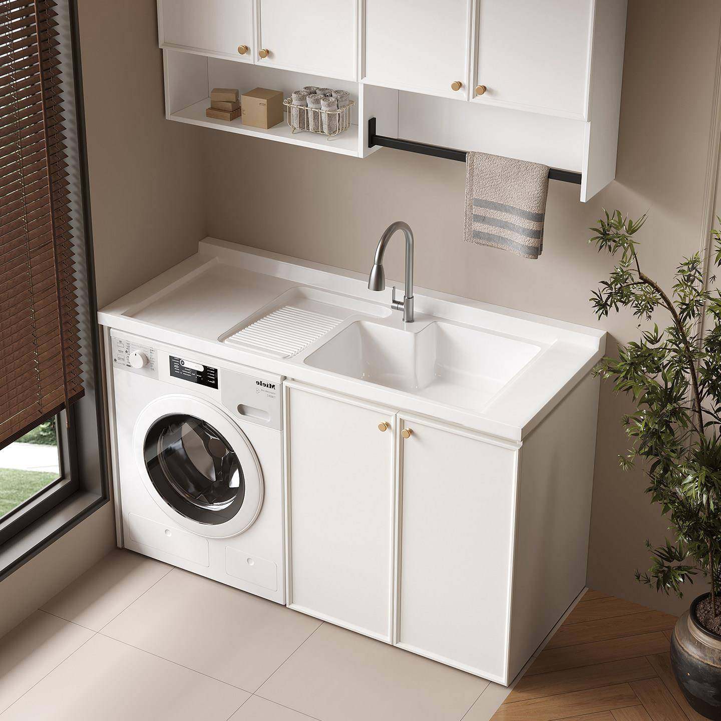 法式蜂窝铝阳台洗衣机一体柜组合定制洗手池槽台盆滚筒洗衣柜伴侣,家装主材,浴室柜组合,淘宝优惠券,粉丝福利购,淘宝优惠卷