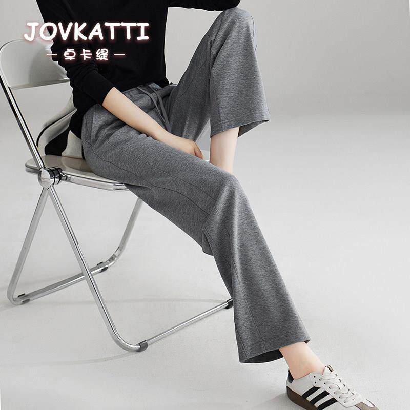 JOVKATTI九分灰色卫裤直筒裤女高腰宽松早春季新款显瘦休闲运动裤