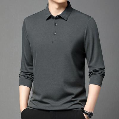 品牌男装羊秋色24071-KK季含绒男士长袖恤纯中翻领衫年休闲上衣