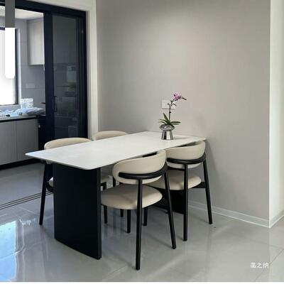 高级饭桌餐桌家用小户型6个装个餐椅家用式简意4长方形岩板极纯黑