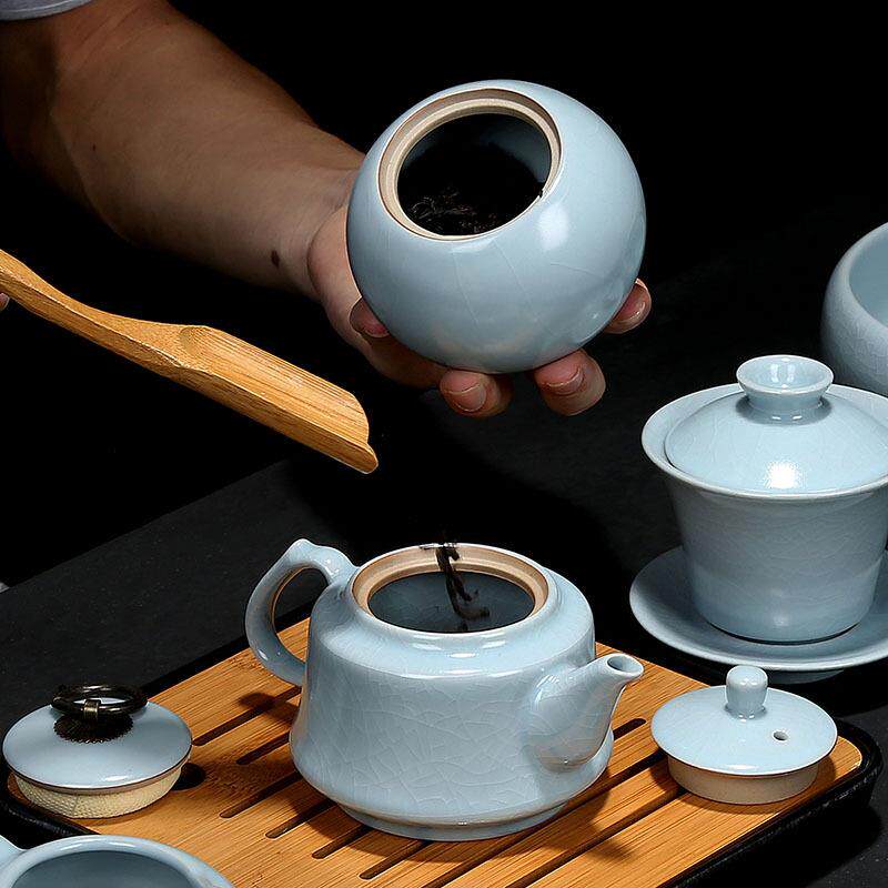厂家汝窑茶具套装家用陶瓷冰裂办公室会客茶壶茶杯泡茶品茗杯