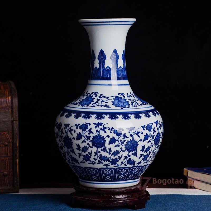 景德镇陶瓷器彷古青花瓷花瓶摆件现代简约客厅装饰插画工艺品