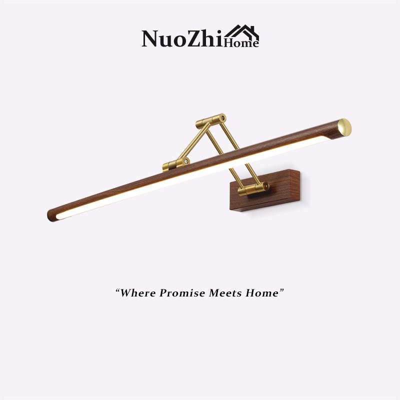 Home日式复古卫浴柜镜前灯新中式胡桃色卧室一字长条壁灯化妆灯具