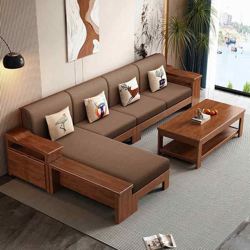 新木款实802A#木沙发组合大小户型代简约贵妃沙发客厅中式质物储