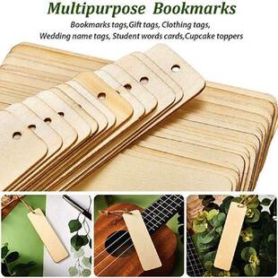 100Pcs Wooden DIY Bookmark Blank Bookmarks with Ropes