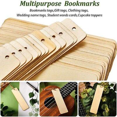 100Pcs Wooden DIY Bookmark Blank Bookmarks with Ropes