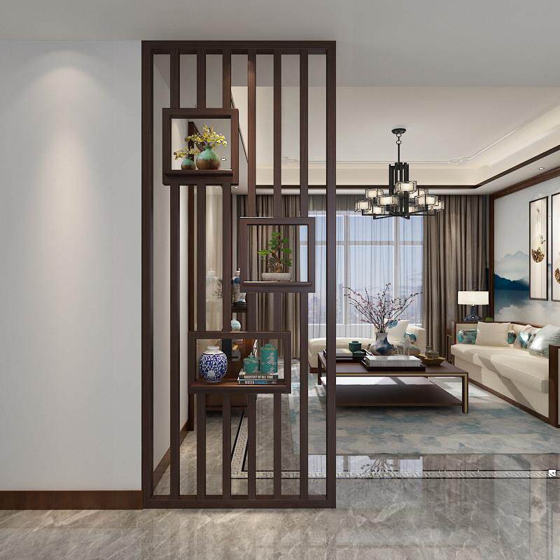 新中式屏风隔断现代简约客厅入户玄关柜遮挡置物装饰镂空实木格栅