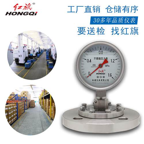 红旗仪表YTPN-100BF/MF耐腐蚀高温法兰连接 不锈钢耐震隔膜压力表