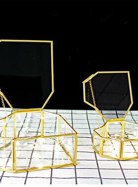 欧式复古玻璃花房摆件 爱心形状铜边框天然水晶手串消磁盒