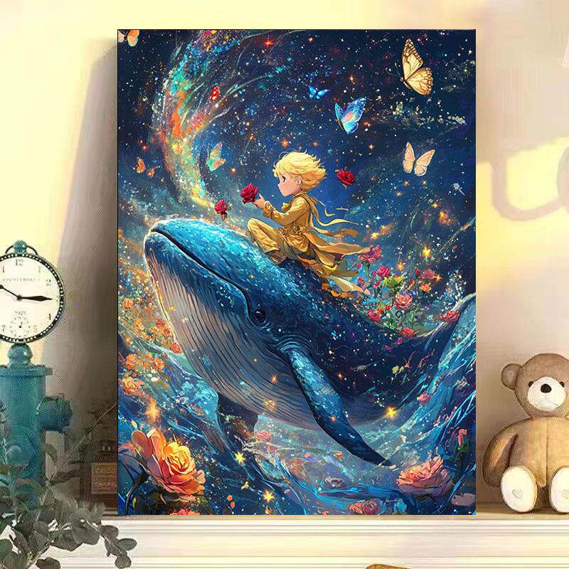 王子鲸鱼数字油画diy填充成人儿童手画画填色涂色画手绘丙烯画