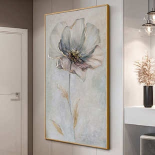 手绘油画花卉玄关画现代轻奢竖版落地挂画 走廊过道正对门装饰画