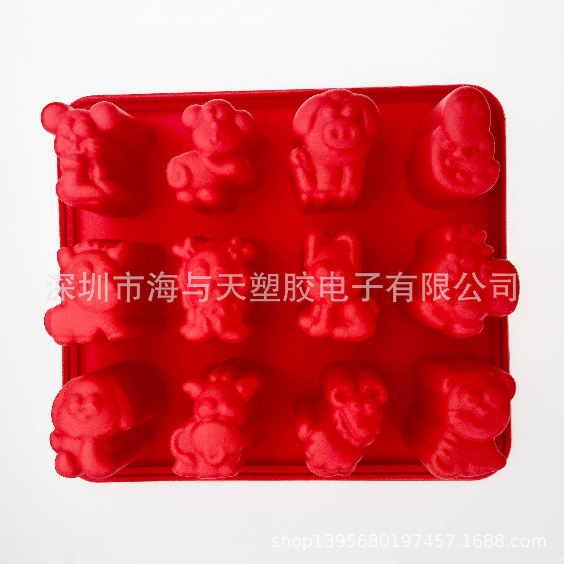 新款直销12十二生肖连孔动物卡通形状家用商用硅胶冰棍冰棒雪糕模