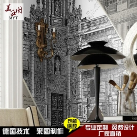 欧式古典教堂建筑巴洛克创意，墙纸客厅餐厅，背景墙布酒店艺术壁纸画