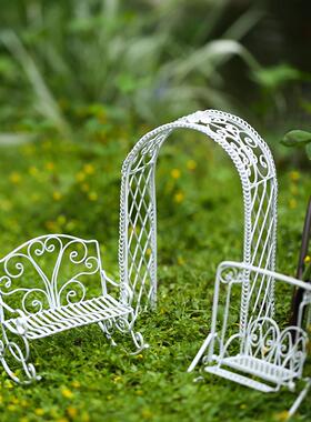 多肉微景观 园艺装饰纯手工小摆件娃屋家俱铁艺 迷你拱门秋千摇椅