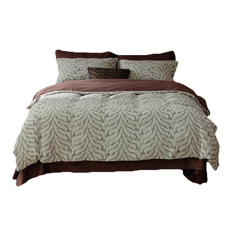 轻奢浮雕大提花美式复古风S全ali-94棉磨四件套枣毛红色纯棉00秋