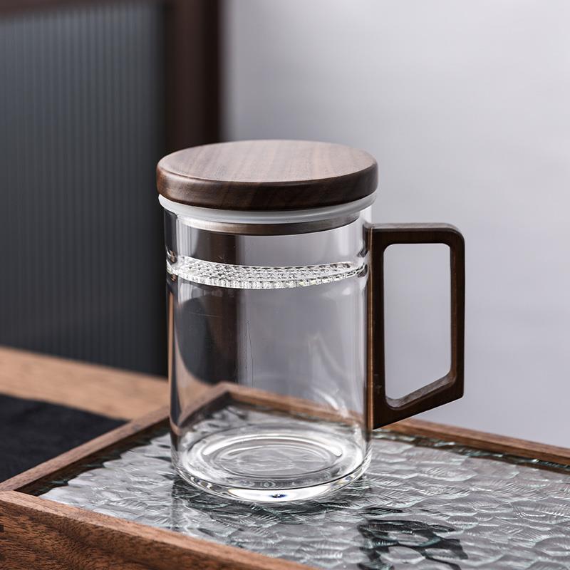 玻璃泡茶杯大容量月牙带过滤耐高温办公杯茶水分离带盖子耐热水杯