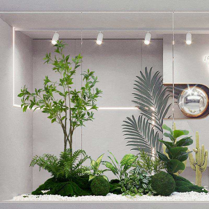楼梯下造景假绿植装饰仿真室内景观植物造景假树仿真树盆栽组合