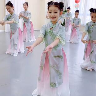 高档儿童练古典蹈演出服豆花老小月舞儿同款冠玉旗袍纱衣师功服中