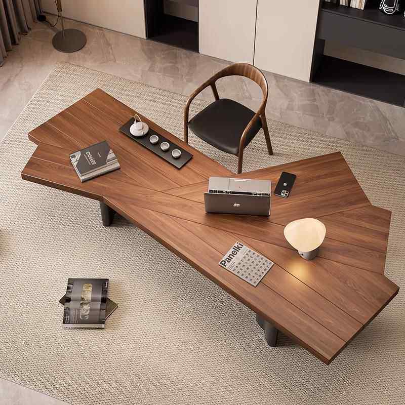 中古风实木办公桌设计师创意老板桌总裁办公室会客接待洽谈桌椅组