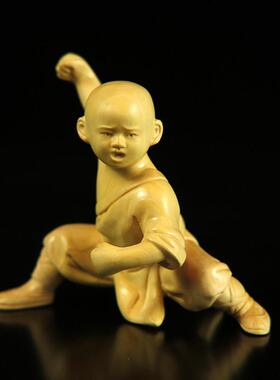 黄杨木雕刻手把件人物功夫小子小武僧功夫小和尚家居装饰中式摆件