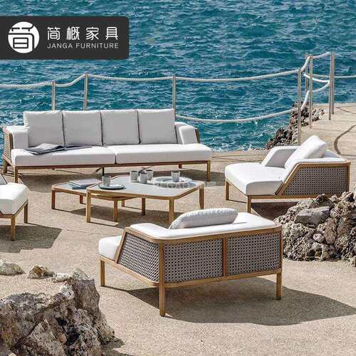 高店户外别墅庭院沙发端柚木茶几藤沙发合酒民宿休闲组沙发795家
