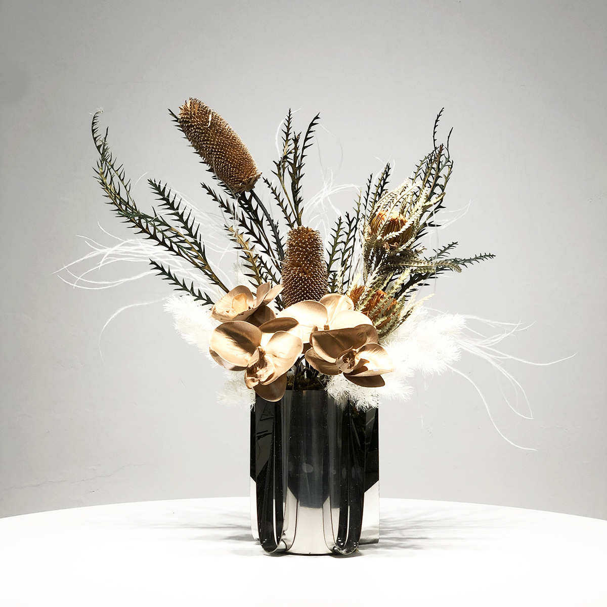 仿真花艺金属花器摆件高端酒店餐桌前台样板房别墅客厅假花装饰品,鲜花速递/花卉仿真/绿植园艺,仿真绿植,淘宝优惠券,粉丝福利购,淘宝优惠卷