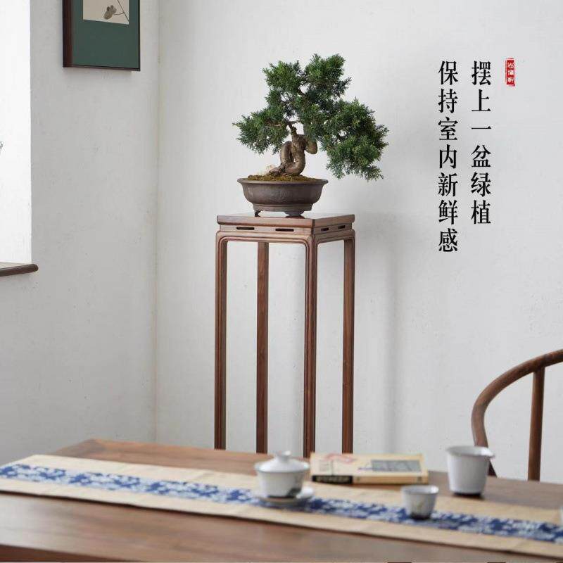 新中式榆木花架禅意仿古中式简约移动置物架阳台落地盆景客厅家用